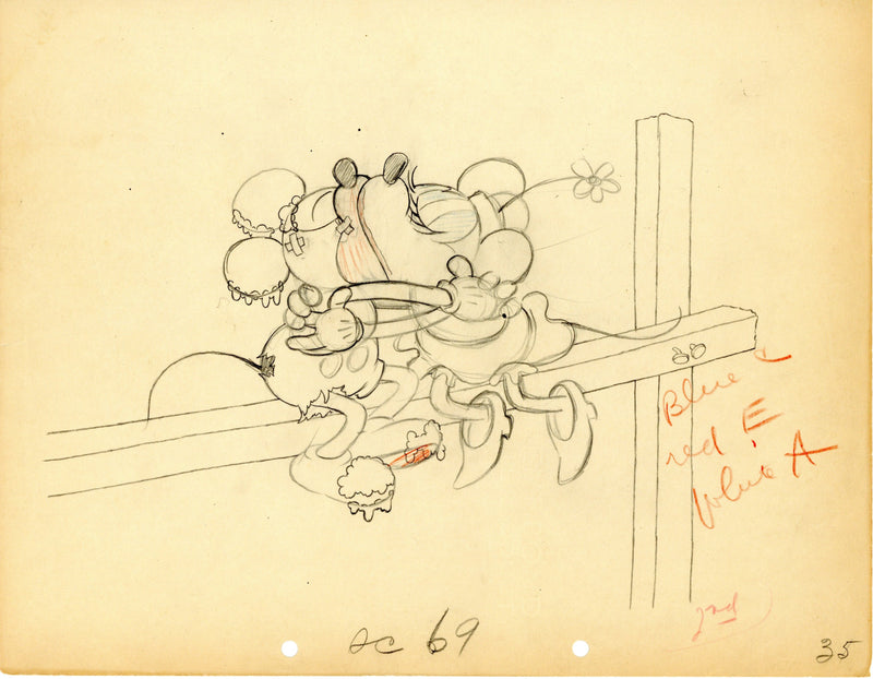 Touchdown Mickey Mouse and Minnie Mouse Original Production Drawing