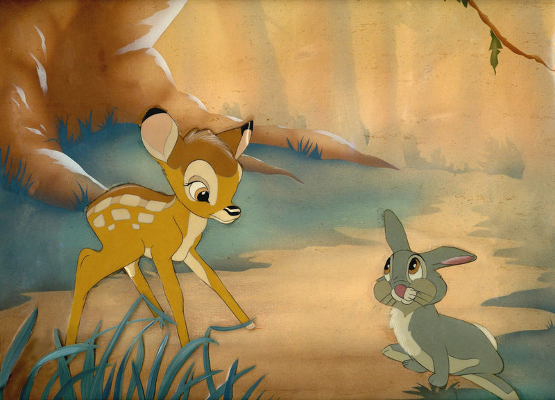 Bambi and Thumper Original Production Cel on Courvoisier Background (Framed)