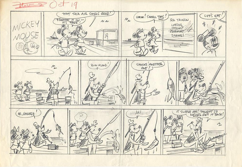 Mickey Mouse (1969) Original Sunday Comic Strip, Drawing, and Proof: Mickey, Minnie, and Goofy