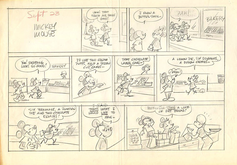 Mickey Mouse (1973) Original Sunday Comic Strip, Drawing, and Proof: Mickey and Minnie