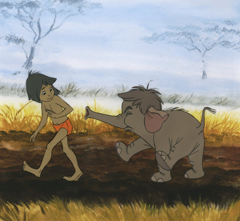 The Jungle Book Original Production Cel: Mowgli and Hathi Jr.