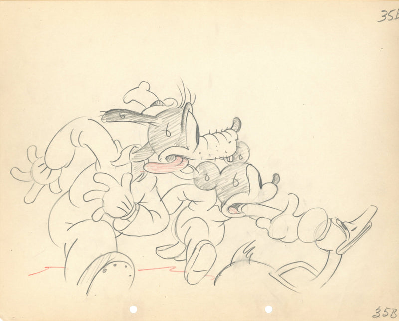 Mickey's Service Station Original Production Drawing Set: Mickey, Goofy, Donald Duck, and Pete