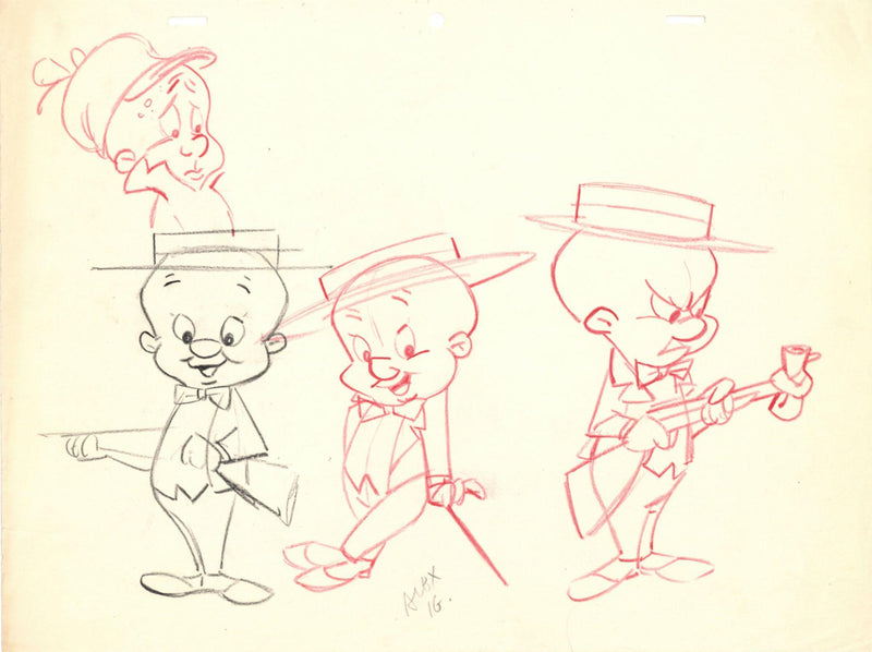 Elmer Fudd Character Model Drawing Signed by Alex Ignatiev