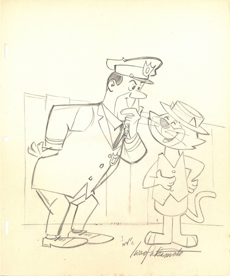 Top Cat and Officer Charles Dibble Original Character Drawing Signed Iwao Takamoto