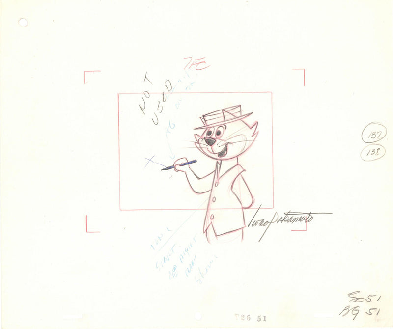 Top Cat, Benny the Ball, Choo Choo Layout Drawing Double App Signed Iwao Takamoto Circa 1960s