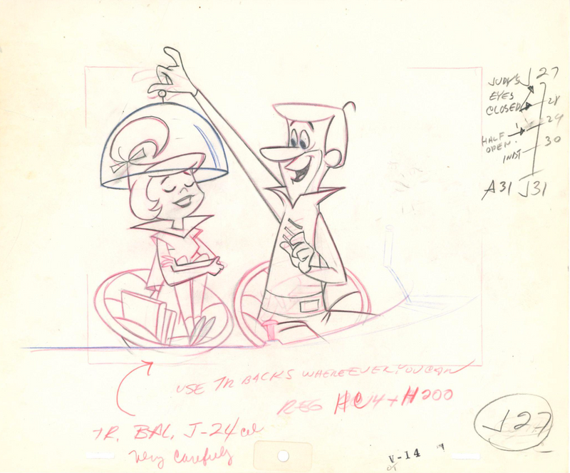 The Jetsons Opening Title Sequence Five Original Drawings and Signed Check