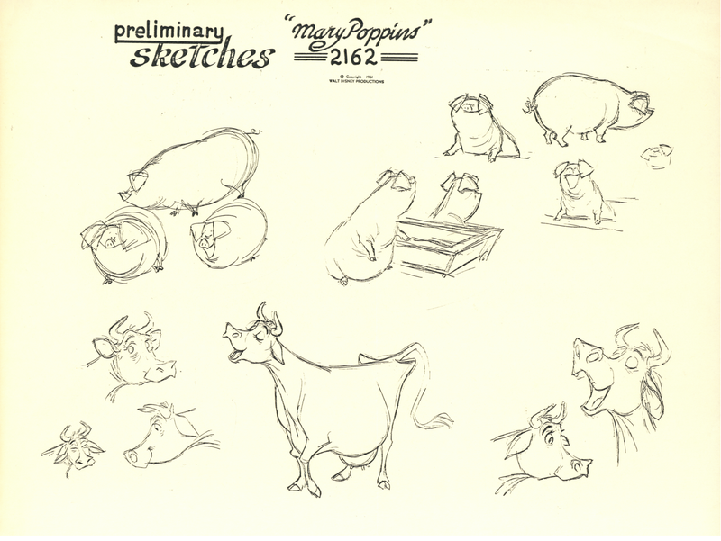 Mary Poppins Original Stat Model Sheet: Preliminary Animal Sketches