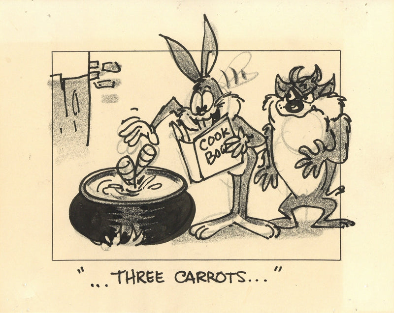 Bill of Hare Original Storyboard Drawing: Bugs, Taz