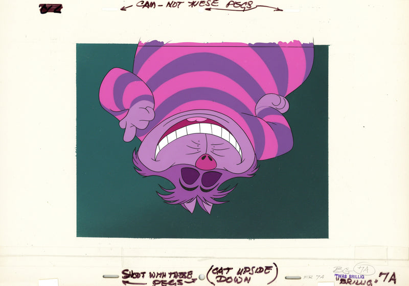 Alice in Communicationland Original Production Cel with Matching Layout Drawing on Original Background: Cheshire Cat (Framed)