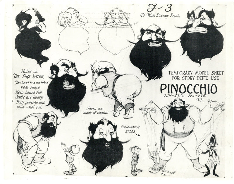 Pinocchio Original Stat Model Sheet: The Fire Eater (Stromboli)