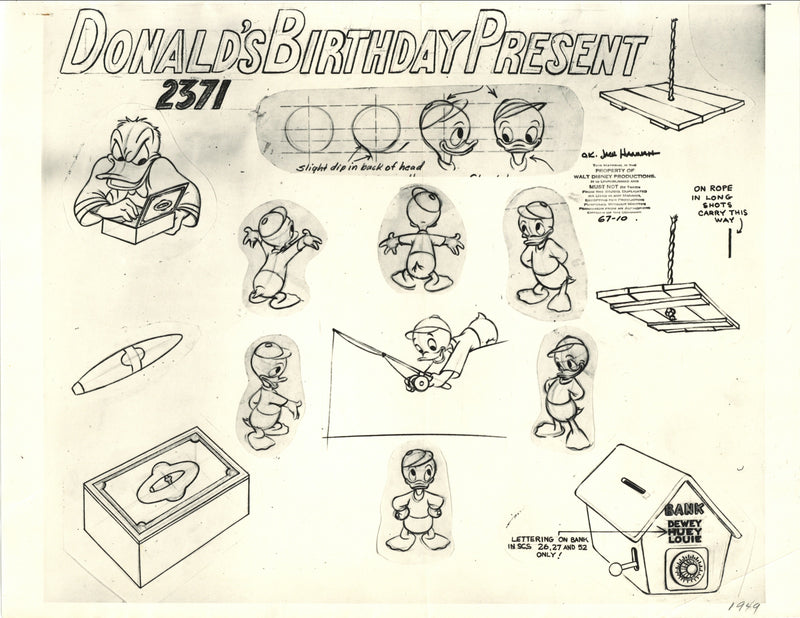 Donald's Happy Birthday Original Stat Model Sheet: Donald, Huey, Dewey, Louie