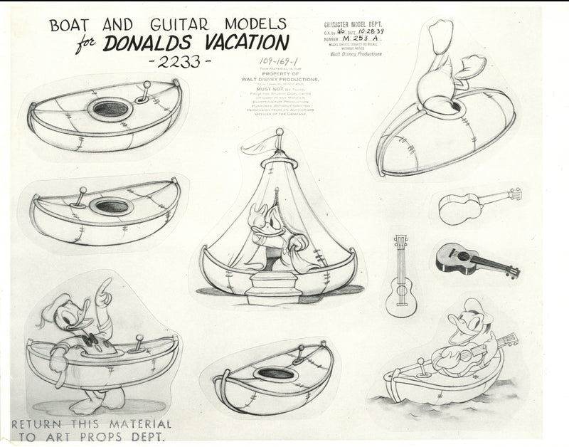 Donald's Vacation Original Stat Model Sheet: Boat and Guitar Models