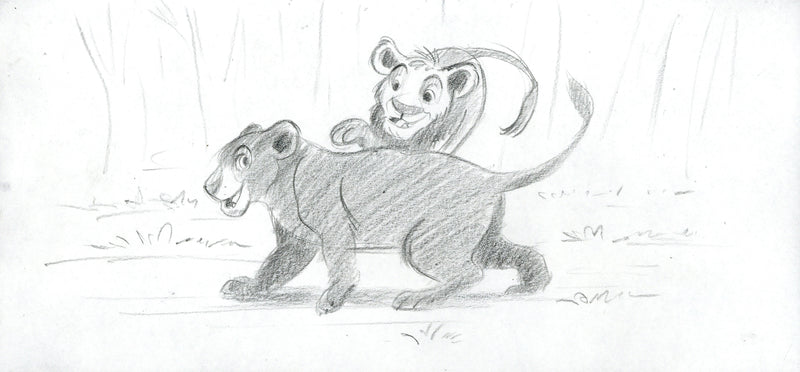 The Lion King Original Storyboard Drawing: Simba and Nala