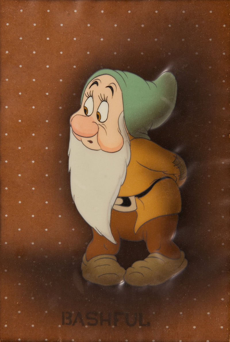 Snow White Original Production Cels on Courvoisier Backgrounds: Set of Seven Dwarfs (Framed)