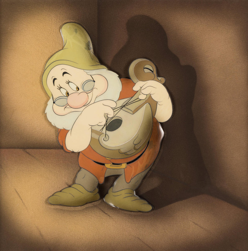 Snow White Original Production Cels on Courvoisier Backgrounds: Set of Seven Dwarfs (Framed)