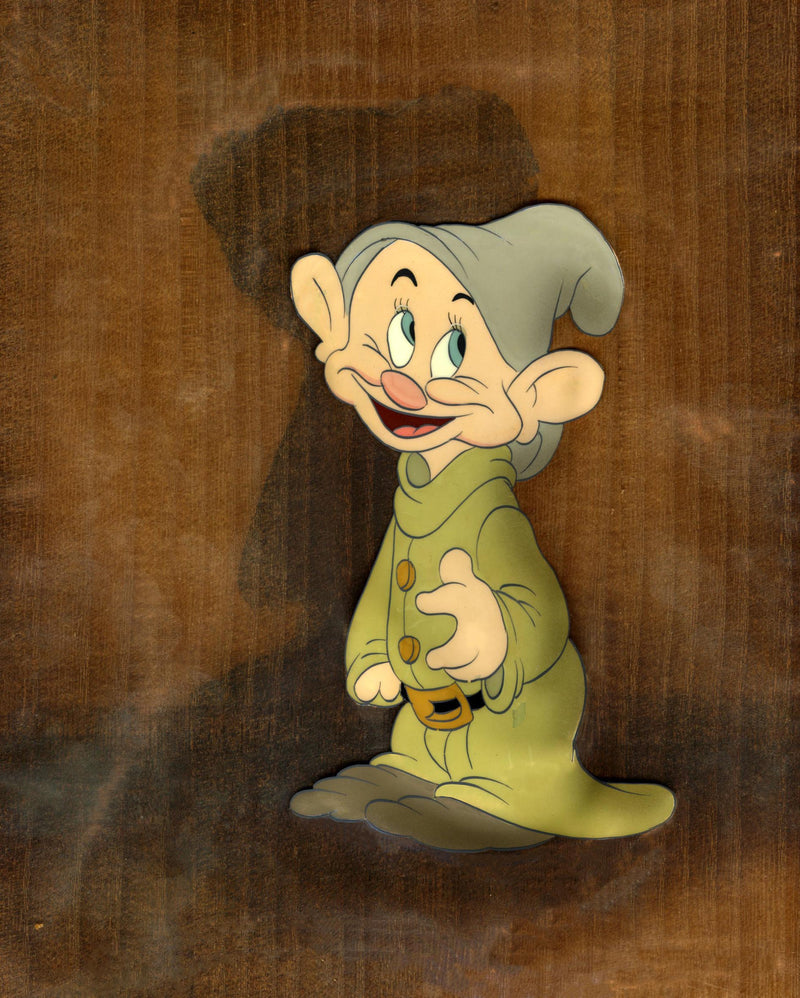 Snow White Original Production Cels on Courvoisier Backgrounds: Set of Seven Dwarfs (Framed)