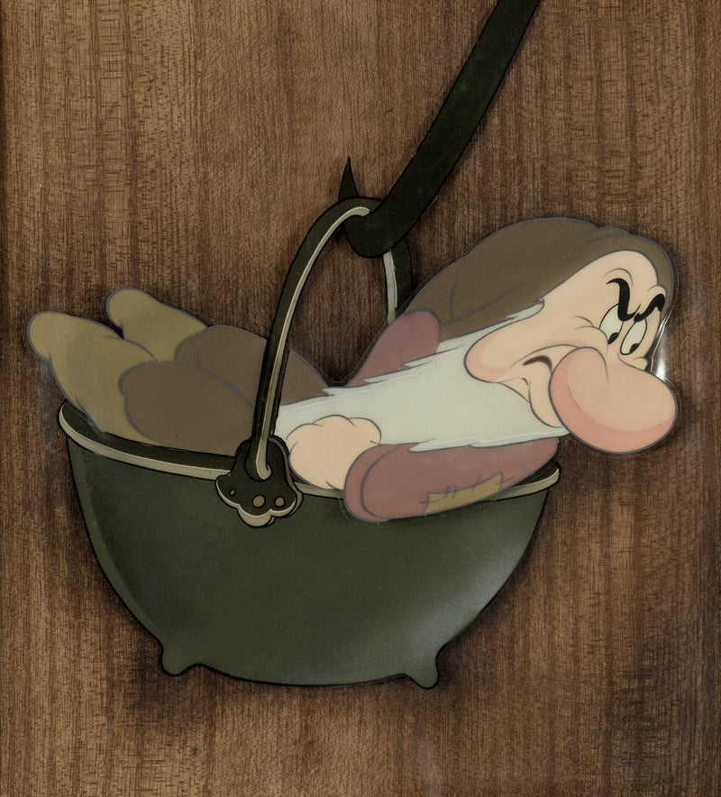 Snow White Original Production Cels on Courvoisier Backgrounds: Set of Seven Dwarfs (Framed)