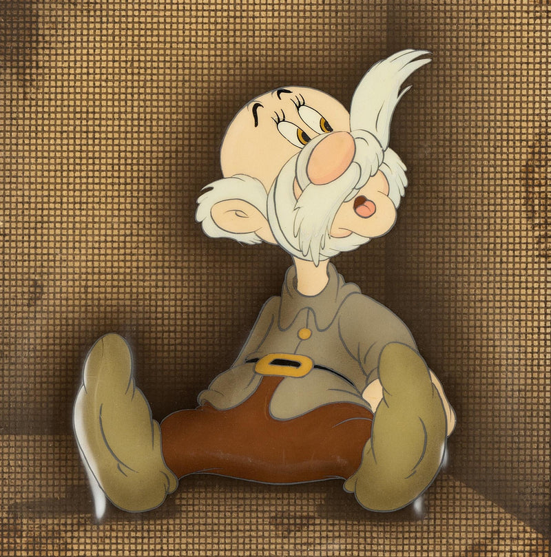 Snow White Original Production Cels on Courvoisier Backgrounds: Set of Seven Dwarfs (Framed)