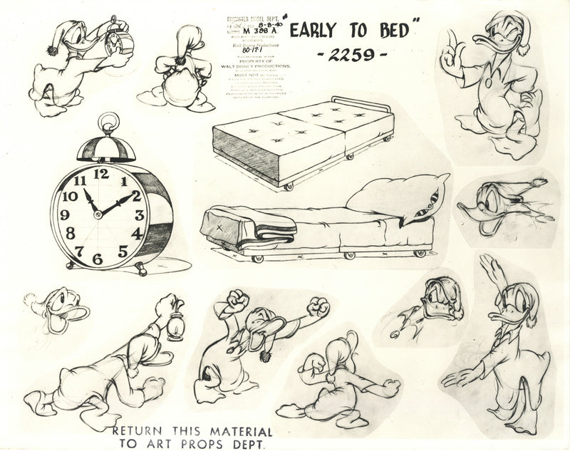 Early to Bed Original Stat Model Sheet: Donald Duck