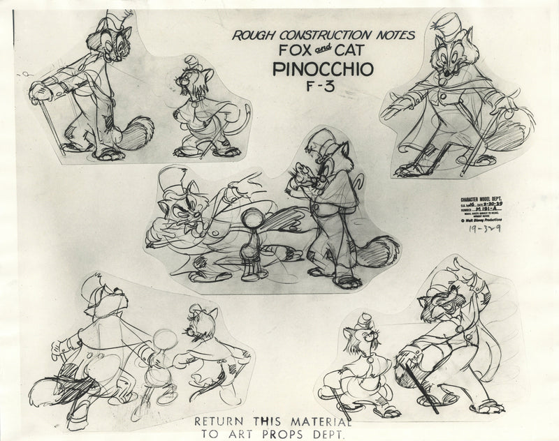 Pinocchio Original Stat Model Sheet: Honest John and Gideon