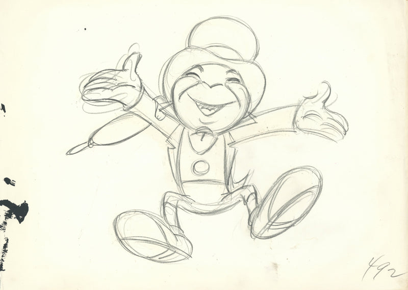 Jiminy Cricket Original Production Cel with Matching Drawing Signed by Preston Blair