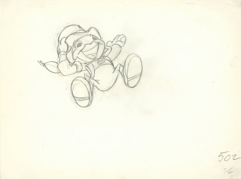 Jiminy Cricket Original Production Cel with Matching Drawing Signed by Preston Blair