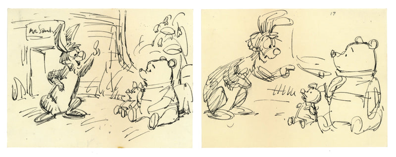Winnie the Pooh and Tigger Too Original Storyboards (Set of 2): Rabbit, Pooh, Piglet