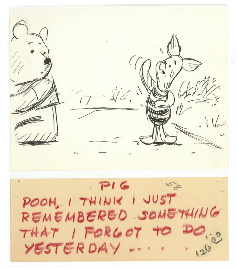 The Many Adventures of Winnie the Pooh Original Storyboard with Dialogue Tag: Pooh, Piglet
