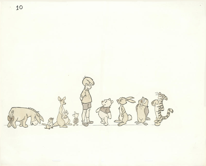 Hand-Colored Photostat Size Comparison Model Sheet: Winnie the Pooh Cast