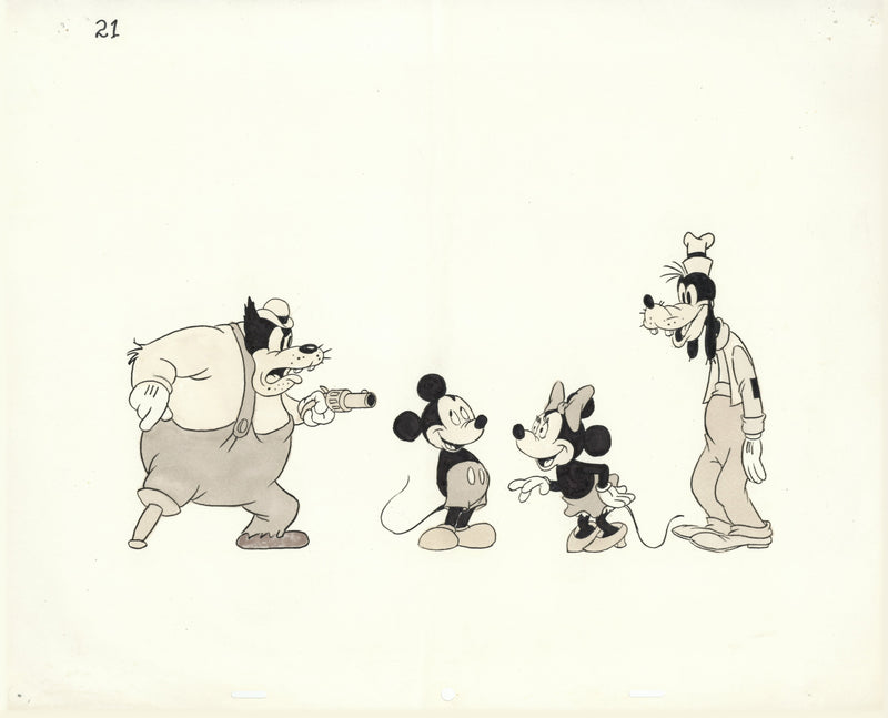 Hand-Colored Photostat Size Comparison Model Sheet: Pete, Mickey, Minnie, Goofy