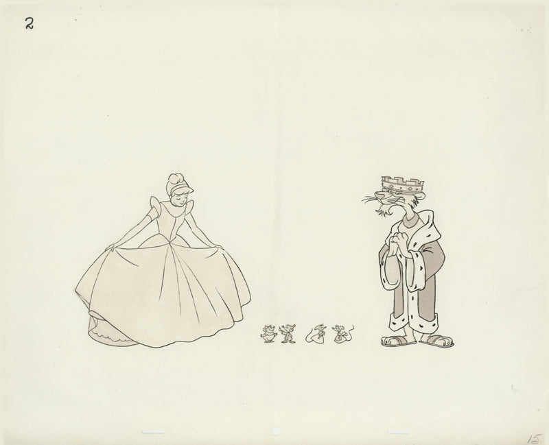 Hand-Colored Photostat Size Comparison Model Sheet: Cinderella, Mice, King John
