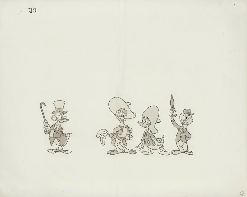 Hand-Colored Photostat Size Comparison Model Sheet: Scrooge McDuck, The Three Caballeros