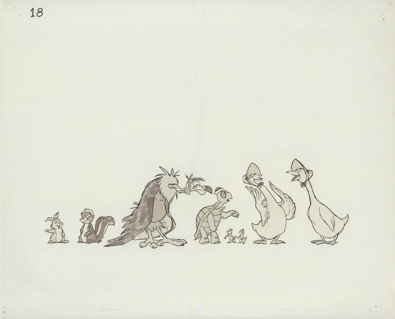 Hand-Colored Photostat Size Comparison Model Sheet: Thumper, Flower, Ziggy, Toby, Chip, Dale, Abigail, Amelia