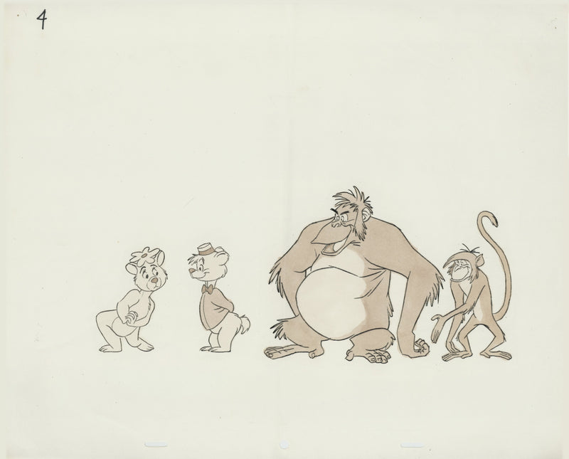Hand-Colored Photostat Size Comparison Model Sheet: Lulubelle, Bongo, King Louie, Bandar-Log Monkey