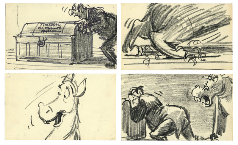 Aristocats Original Storyboard Drawings (Set of 4): Edgar, Frou-Frou, Thomas O'Malley