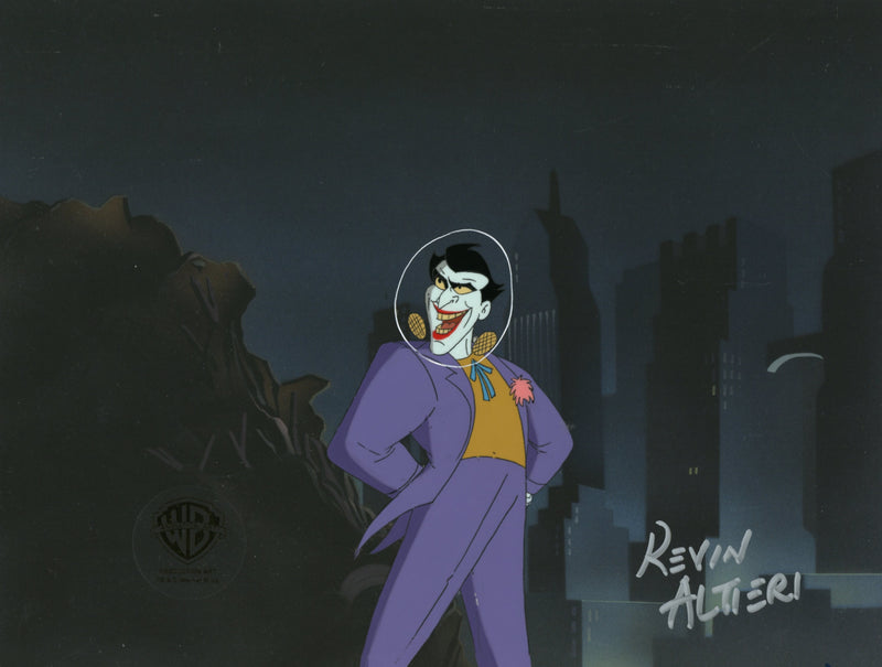 Batman The Animated Series Original Production Cel Signed by Kevin Altieri with Matching Drawing: Joker