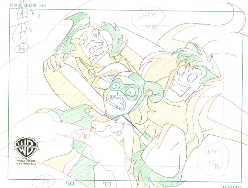The New Batman Adventures Original Production Layout Drawing: Joker, Harley, Jack Ryder