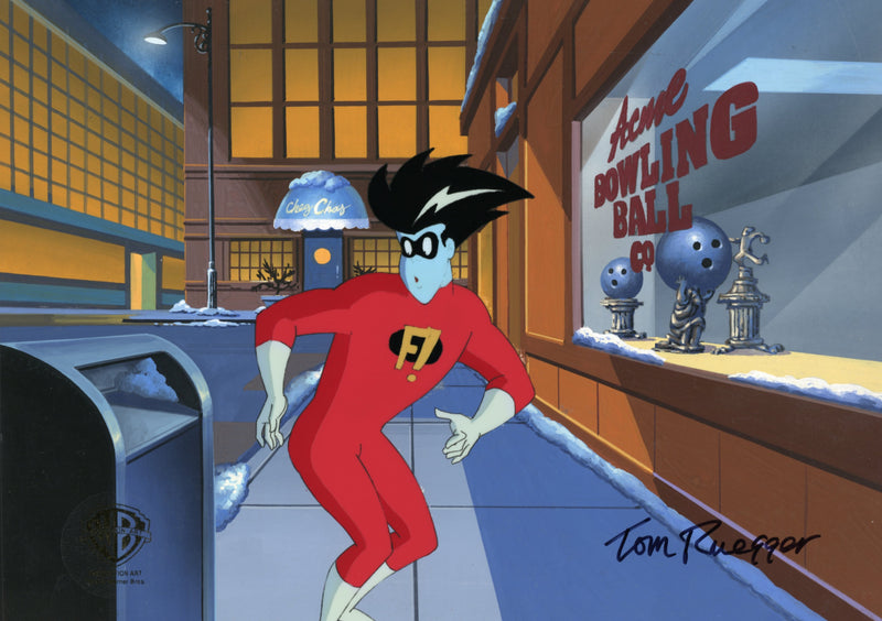 Freakazoid Original Production Cel on Original Production Background Signed by Tom Ruegger: Freakazoid