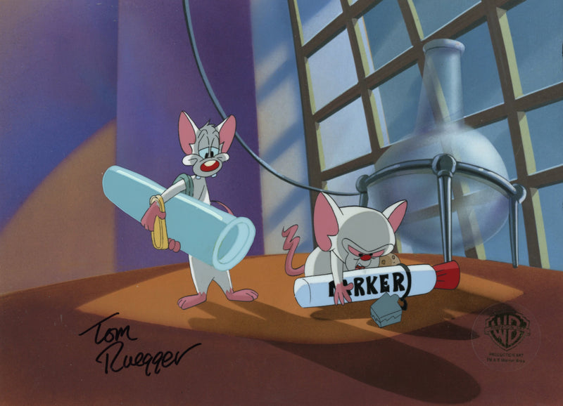 Pinky And The Brain Original Production Cel Signed by Tom Ruegger: Pinky, Brain