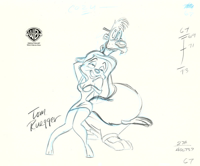 Animaniacs Original Production Drawing Signed by Tom Ruegger: Minerva, Wilford