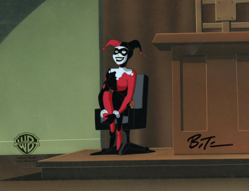 Batman The Animated Series Original Production Cel on Original Background signed by Bruce Timm: Harley Quinn