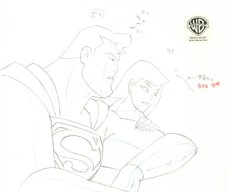 Superman the Animated Series Original Production Drawing: Superman, Lois Lane