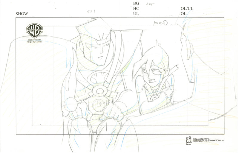 Legion of Super Heroes Original Production Drawing: Colossal Boy, Brainiac 5, Saturn Girl, Superman