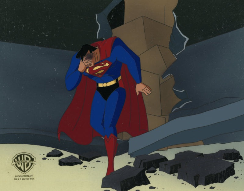 Superman the Animated Series Original Production Cel on Original Background: Superman