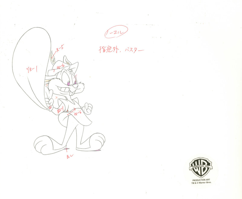 Tiny Toons Original Production Cel with Matching Drawings: Buster, Babs, Goopy Geer, Foxy, Roxy