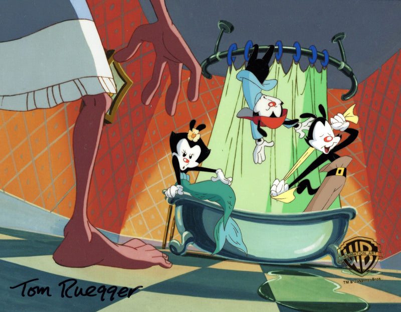 Animaniacs Original Production Cel Signed by Tom Ruegger: Yakko, Wakko, Dot