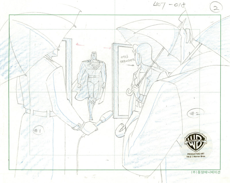 Superman The Animated Series Original Production Drawing: Superman, Reporters