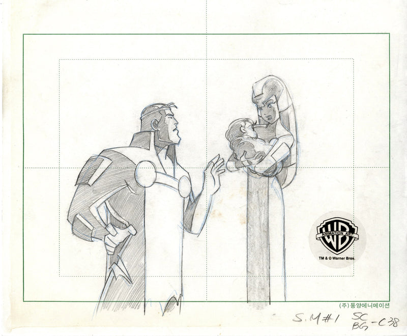 Superman The Animated Series Original Production Drawing: Jor-El, Baby Kal-El, Lara