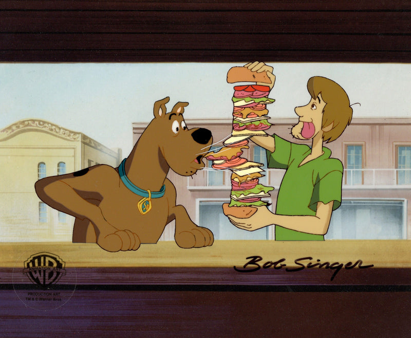 Scooby-Doo on Zombie Island Original Production Cel With Matching Drawings Signed by Bob Singer: Scooby and Shaggy