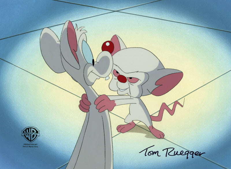 Pinky And The Brain Original Production Cel with Matching Drawing Signed by Tom Ruegger: Pinky, Brain